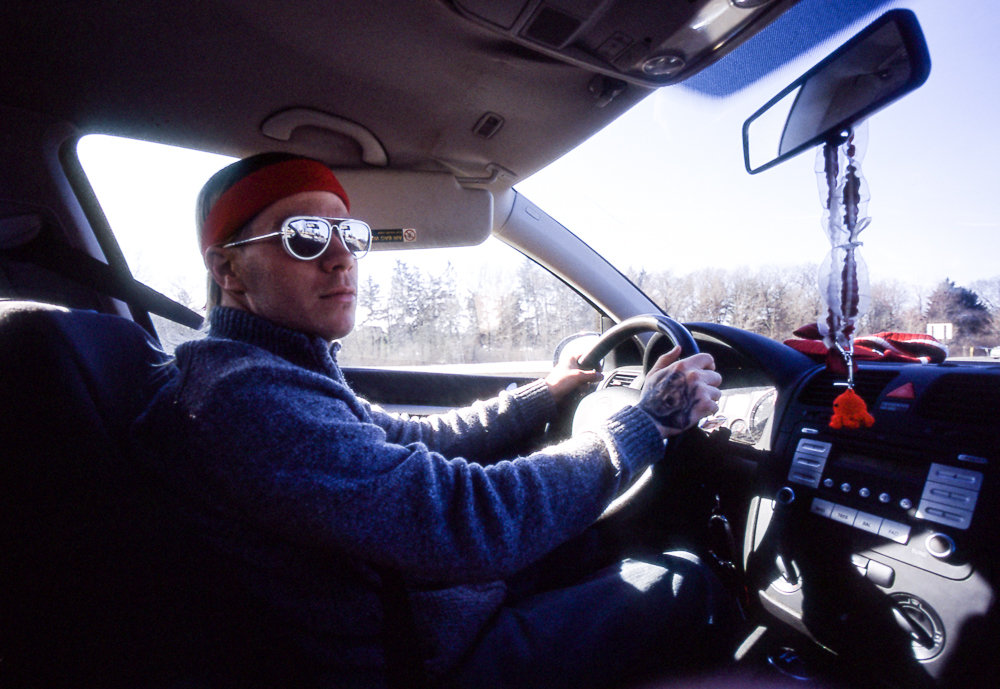 Chris driving to the recording studio