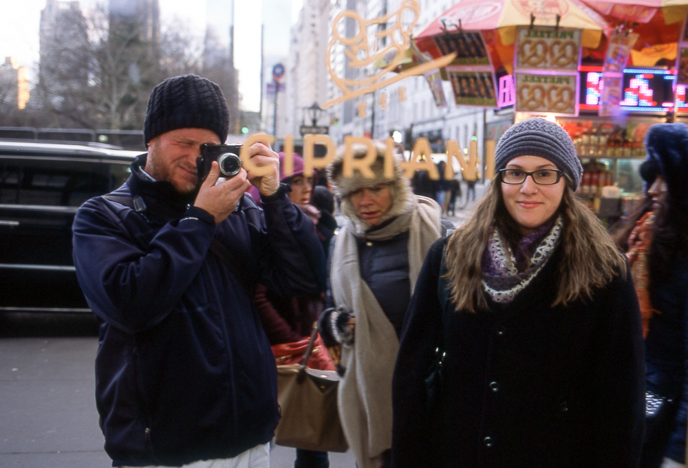 Lauren and myself in a mirror on the street