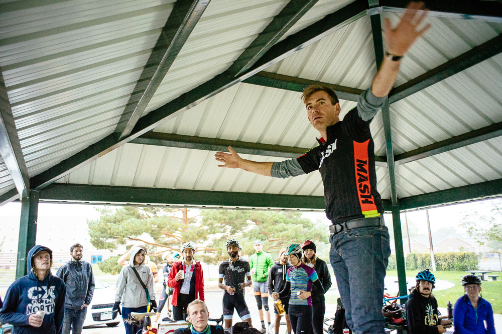 Malcom speaking before a race